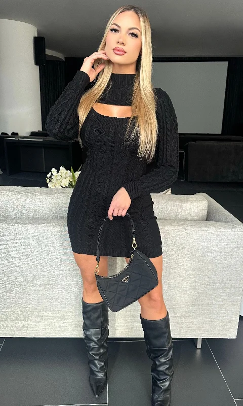 YOLANDA CABLE KNIT DRESS (BLACK)