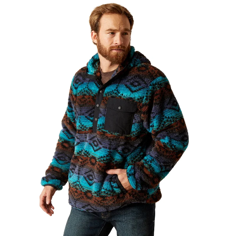Ariat Men's Polar Bear Fleece Enamel Blue Serape Hoodie 10046659 Fleece Down Feather