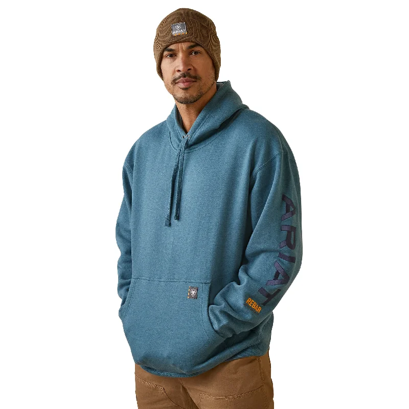 Ariat Men's Rebar Graphic Logo Indian Teal Heather Hoodie 10046664