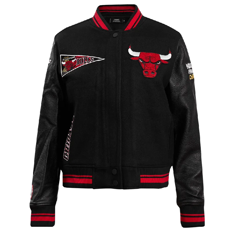 NBA CHICAGO BULLS RETRO CLASSIC WOMEN'S RIB WOOL VARSITY JACKET (BLACK/RED)