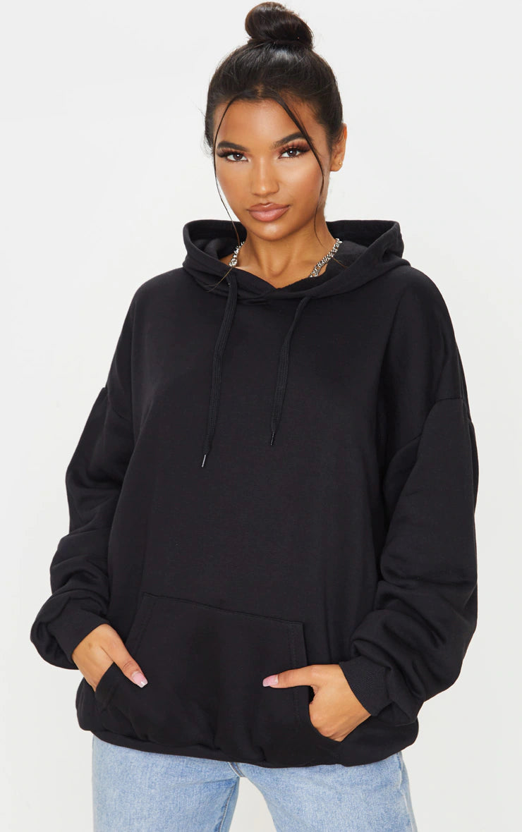 Black Ultimate Oversized Hoodie Wool Fabric Cashmere Fabric Tweed Fabric