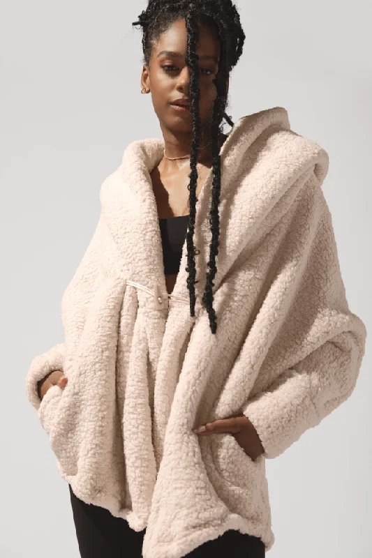 POPFLEX® Faux Sherpa Cocoon Coat - Taupe