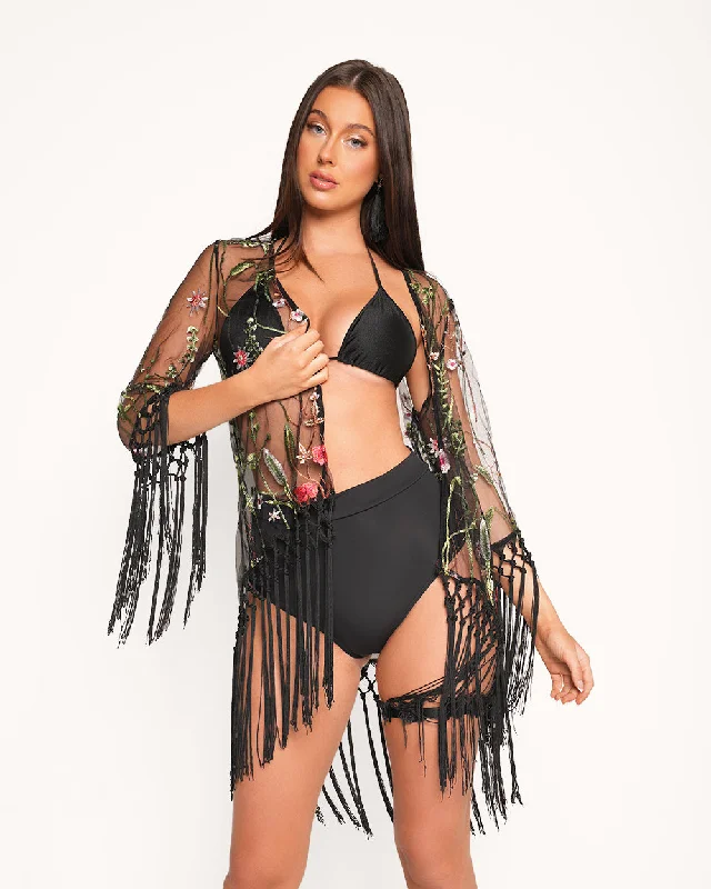 Lace Flower Fields Cropped Cover Up Flowy Lightweight Kimono