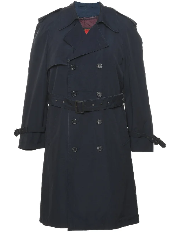 Moores Navy Double-Breasted Trench Coat - L