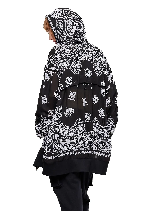 OVERSIZE BANDANA HOODIE IN BLACK Fuzzy Sherpa Pullover