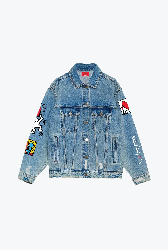 P/C x Keith Haring Denim Jacket - Blue Long Hooded Anorak