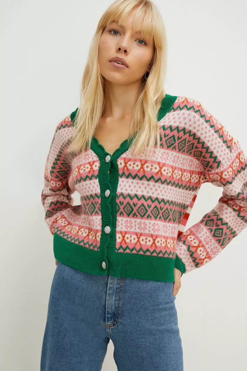 Statement Fairisle Button Cardigan