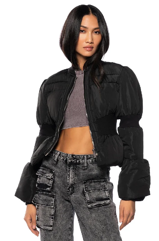 WHATEVER FITTED PUFFER JACKET Ribbed Jacket Pleated Jacket Ruffled Jacket