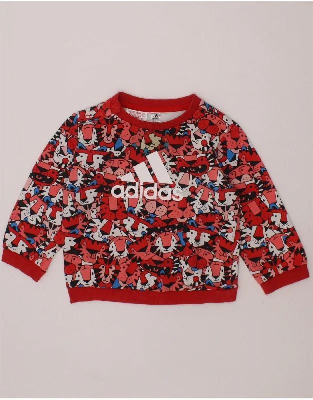 ADIDAS Baby Girls Graphic Sweatshirt Jumper 9-12 Months Red Animal Print