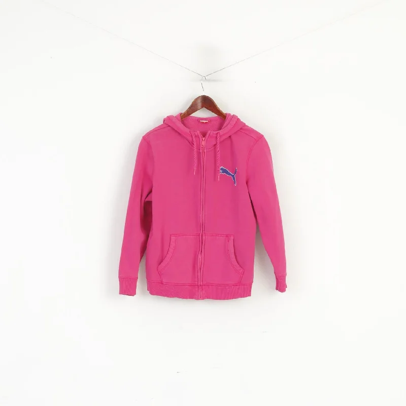 Puma Women 16 M Sweatshirt Pink Cotton Zip Up Sportswear Hooded Sport Top Hoodie with Full-Zip Functional Layering