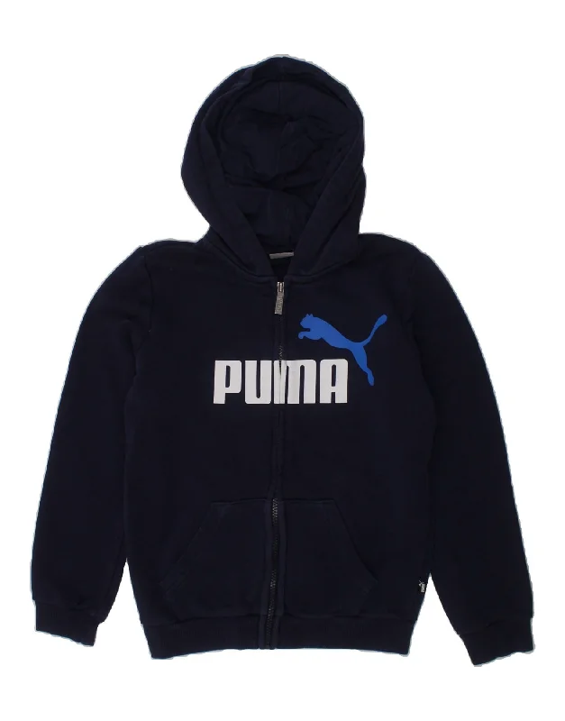 PUMA Boys Graphic Zip Hoodie Sweater 9-10 Years Navy Blue Cotton