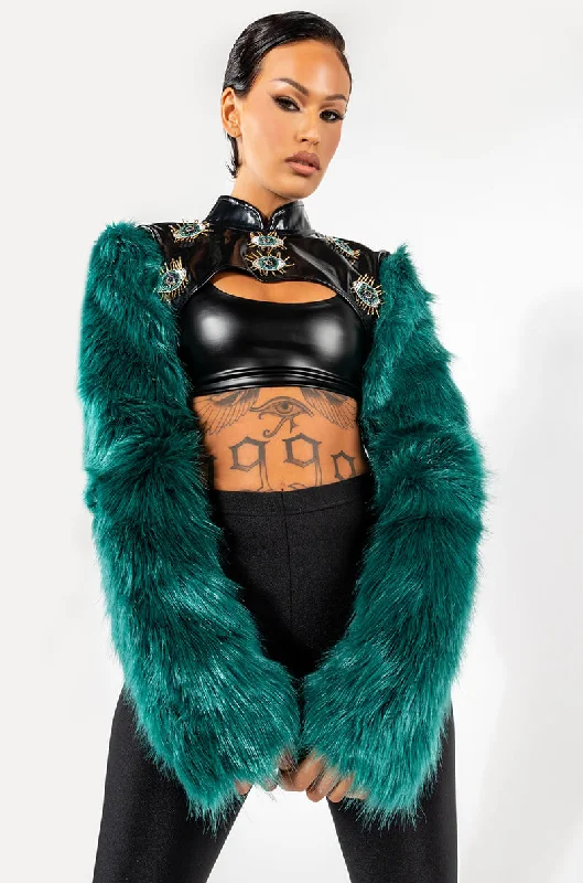 EYE OF THE BEHOLDER FAUX FUR LONG SLEEVE CROP TOP Stylish Lace Bralette