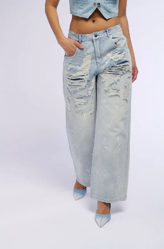 EASY BREEZY DISTRESSED DENIM PANTS