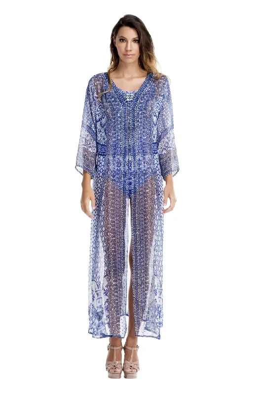 Balearic Beauty Long Cape Kimono with Matching Swimwear | ResortWear Wholesale Sexy Cutout Swimsuit