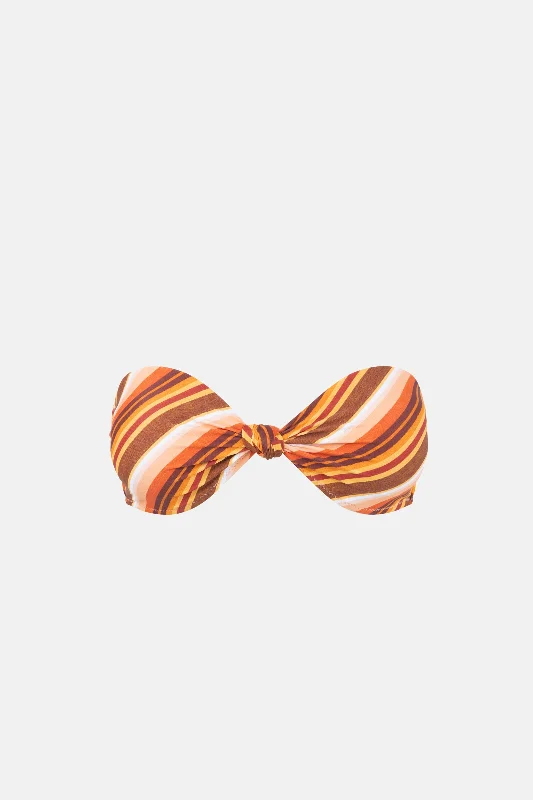 Chica Stripe Knotted Bandeau Top Brown Monokini Swimsuit Design