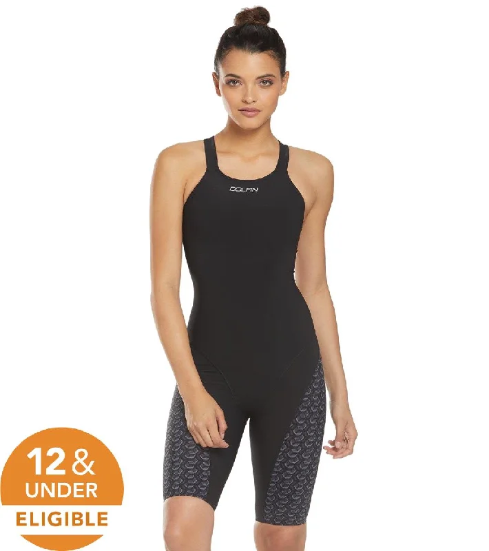 Dolfin Women's FirstStrike Knee Tech Suit Swimsuit Black Sleek Mesh Bikini