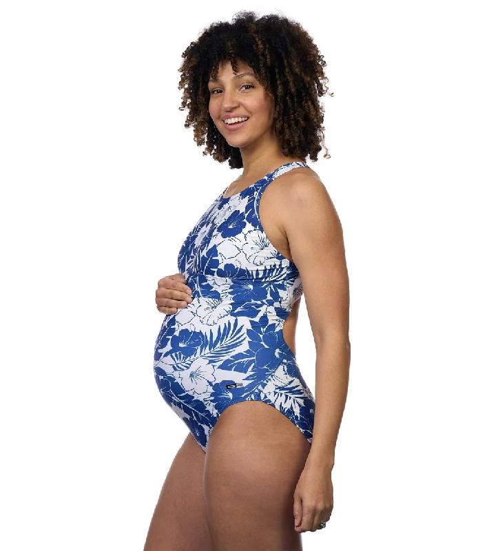 EQ Swimwear Women's Royal Hawaiian Harmony Extra Long Torso One Piece Swimsuit Blue Sporty Swim Shorts EQ Swimwear Women's Royal Hawaiian Harmony Extra Long Torso One Piece Swimsuit Blue Sporty Swim Shorts