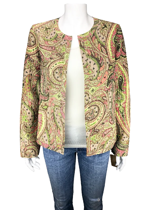 Kate Hill, Women's Paisley Silk Jacket, Taupe/Multi, New with Tags, Size L Women's Premium Blazer