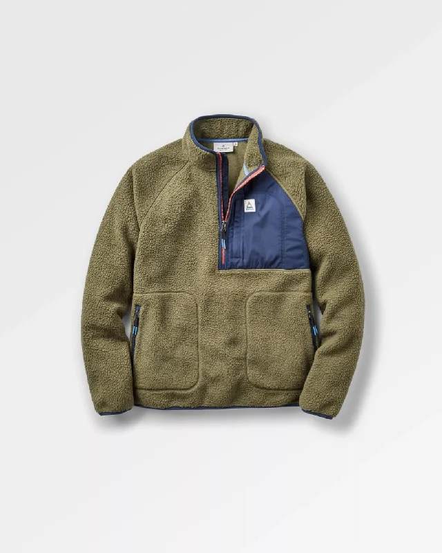 Offgrid 2.0 1/2 Zip Recycled Sherpa Fleece - Khaki Fuzzy Wool Pullover
