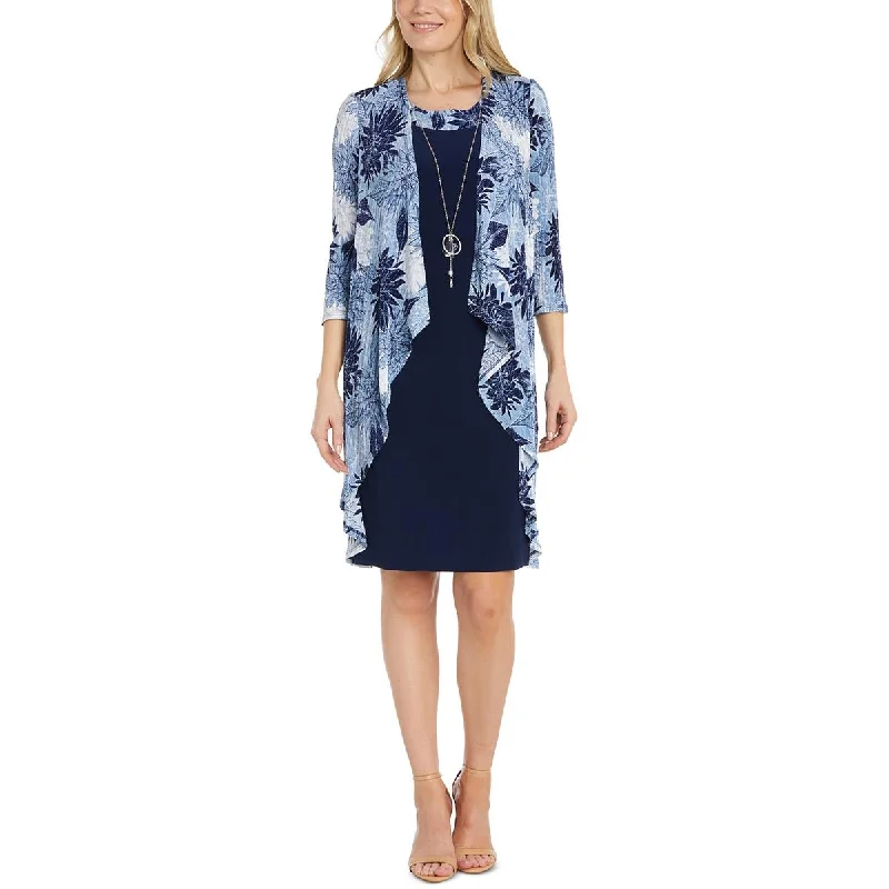 R&M Richards Womens Crinkled Floral Duster Blazer