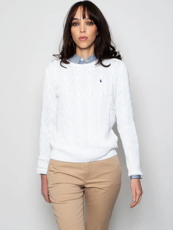 Maglia a Trecce in Cotone Bianco Classic Cashmere Blend