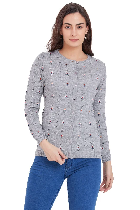Self Embroidery Floral Cardigan Classic Cable Sweater