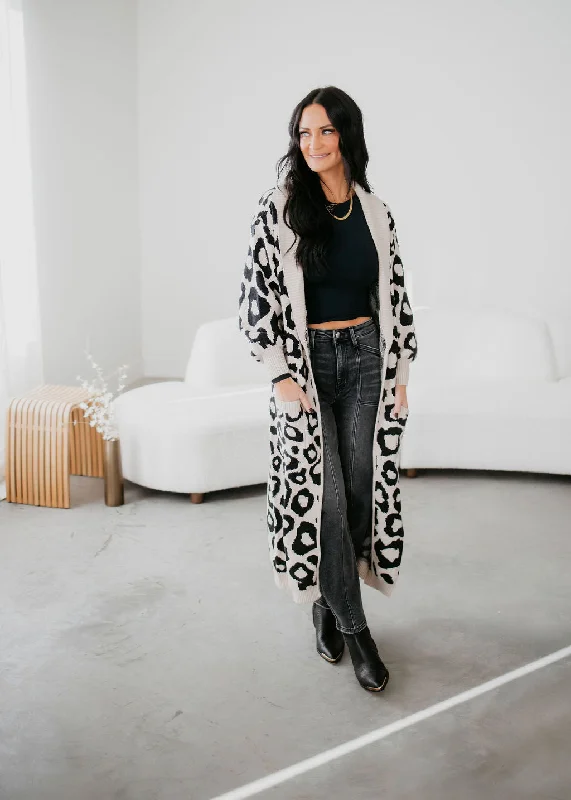 Smitten Duster Leopard Cardigan Cozy Oversized Knit