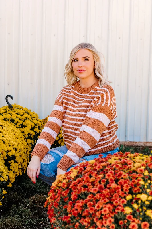 Courtney Striped Chenille Sweater | Bronze/Pink Lightweight Wool Jumper